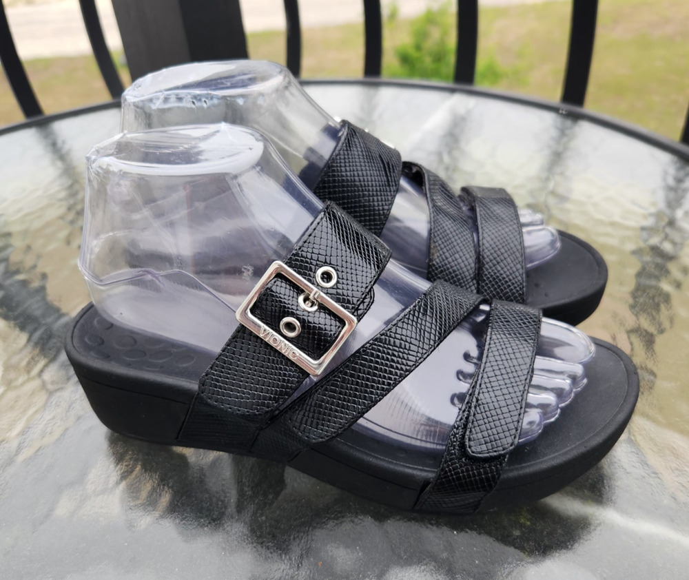 Vionic Pacific Rio Women Sandal Platform Chunky Strappy Black Sz 6 Slide Adjust